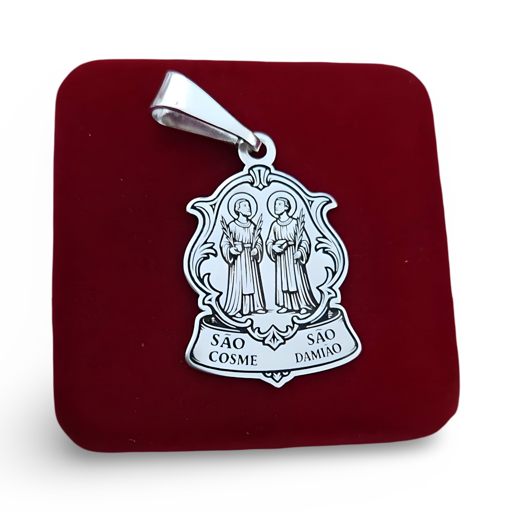 PINGENTE Medalha Prata 925 São Cosme e Damião – Joia Fina Religiosa