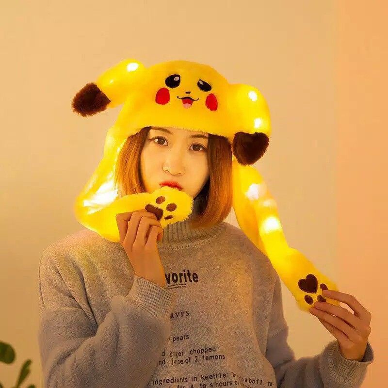 Touca Bichinhos de Pelúcia Levanta Orelhas COM LED Colorido Gorro de Inverno Unissex dia das crianças