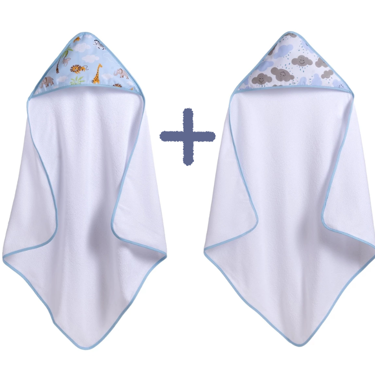 Oferta Relampago - Par de Toalhinhas Bebe com Capuz - Estampas Masculinas
