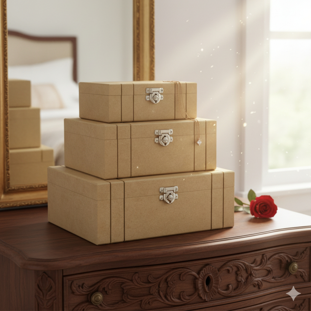 Trio de Frasqueira Baú baixa Organizador em MDF com Fecho e Dobradiça de Metal para Decoração em Oferta na Shopee