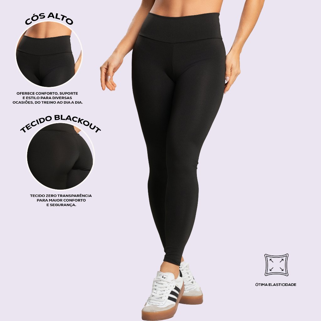 Calça Legging Cintura Alta Blackout Zero Transparência Suplex Feminina Academia Esportiva Fitness