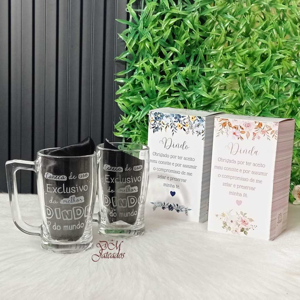 Kit Individual / Lembranças Dindo e Dinda / Batismo / Caixa + 2 Canecas em Oferta na Shopee