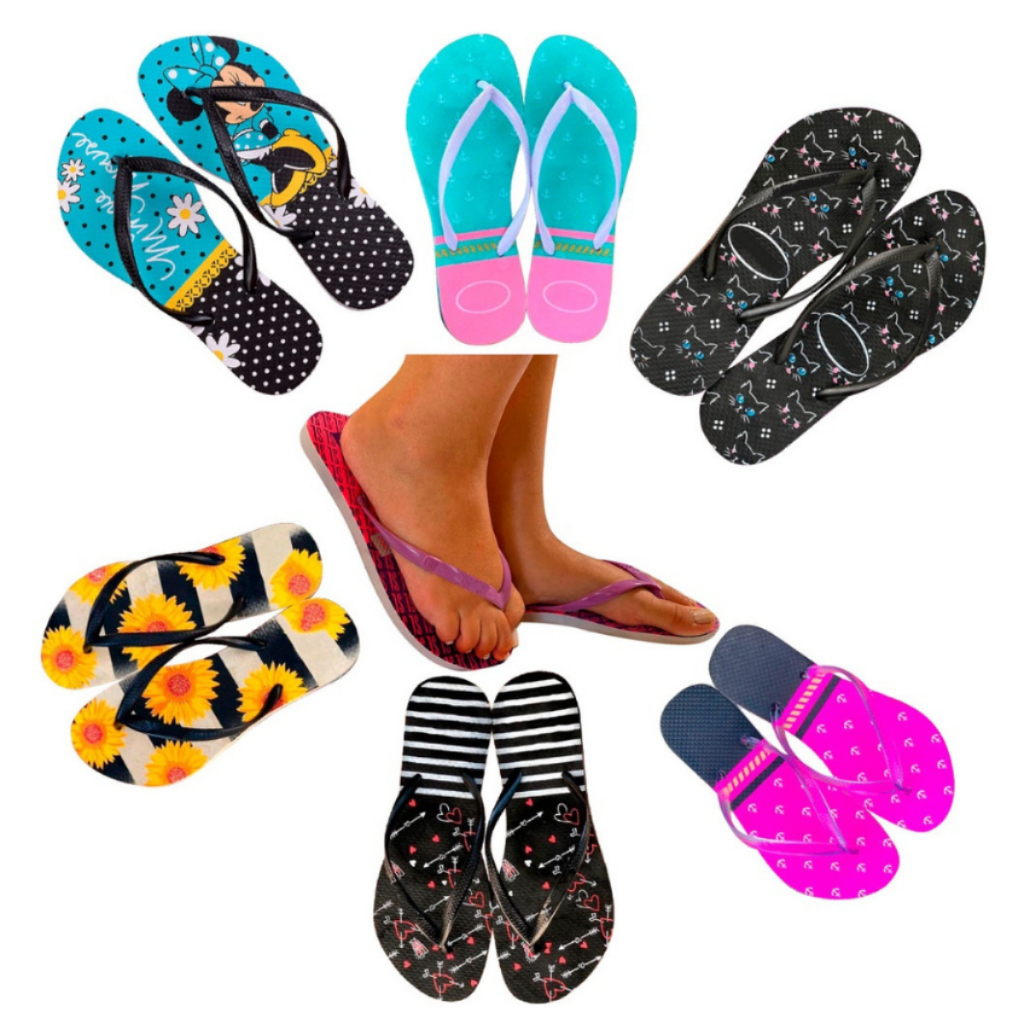 Kit 10 Chinelos Feminino Slim Rasteirinha Sandália Moda Praia e Casual Confortável e Leve em Oferta na Shopee