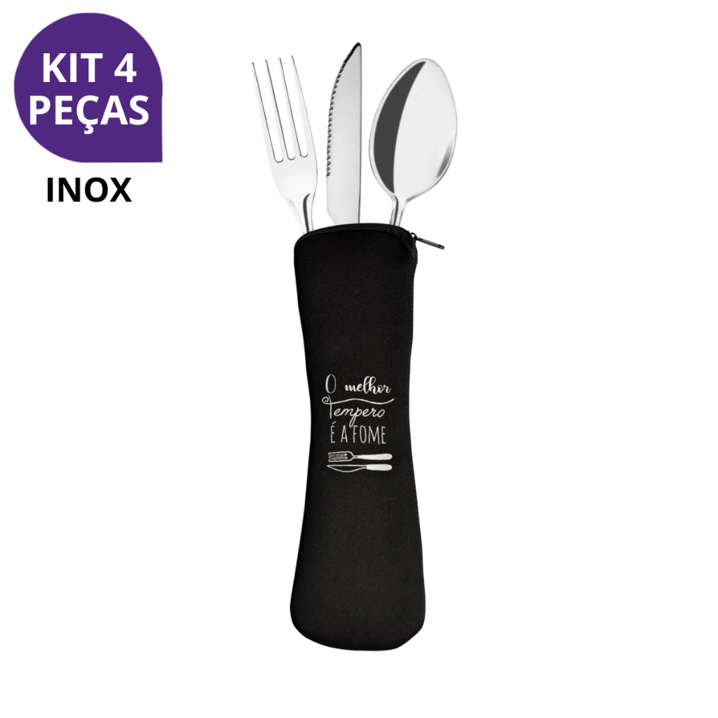 Kit Talheres Portátil em Aço Inox com Estojo Neoprene – Ideal para Marmita, Viagem e Trabalho em Oferta na Shopee