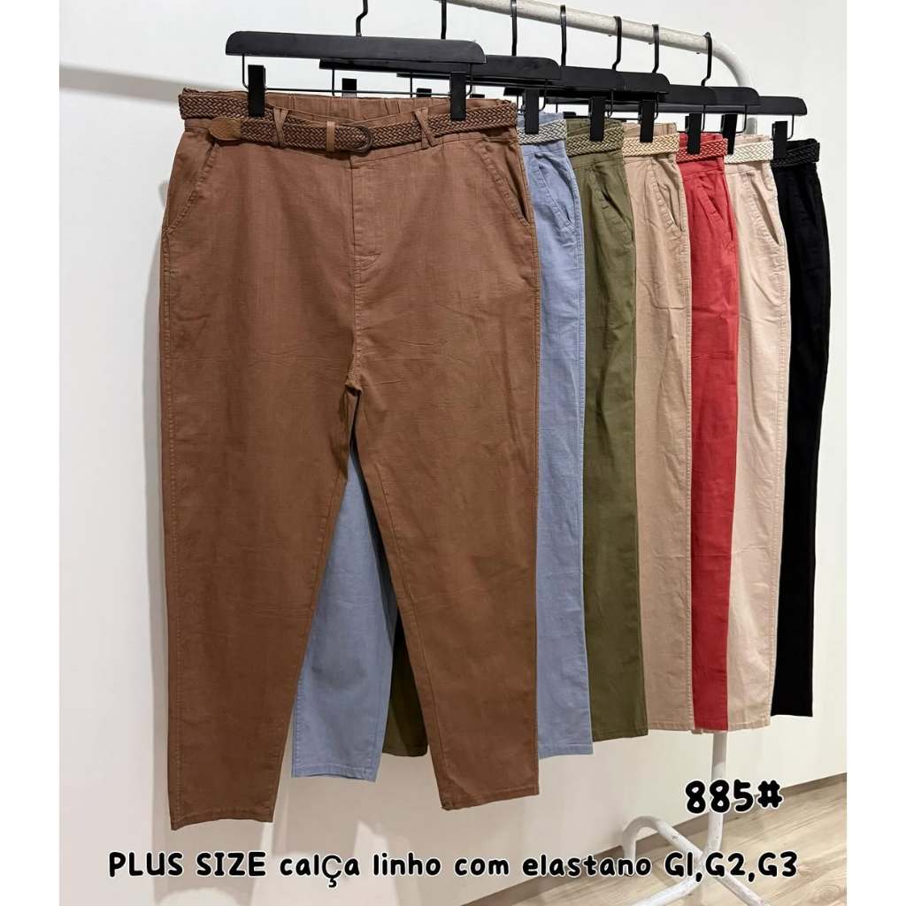 Calça feminina linho com elastano plus size em Oferta na Shopee