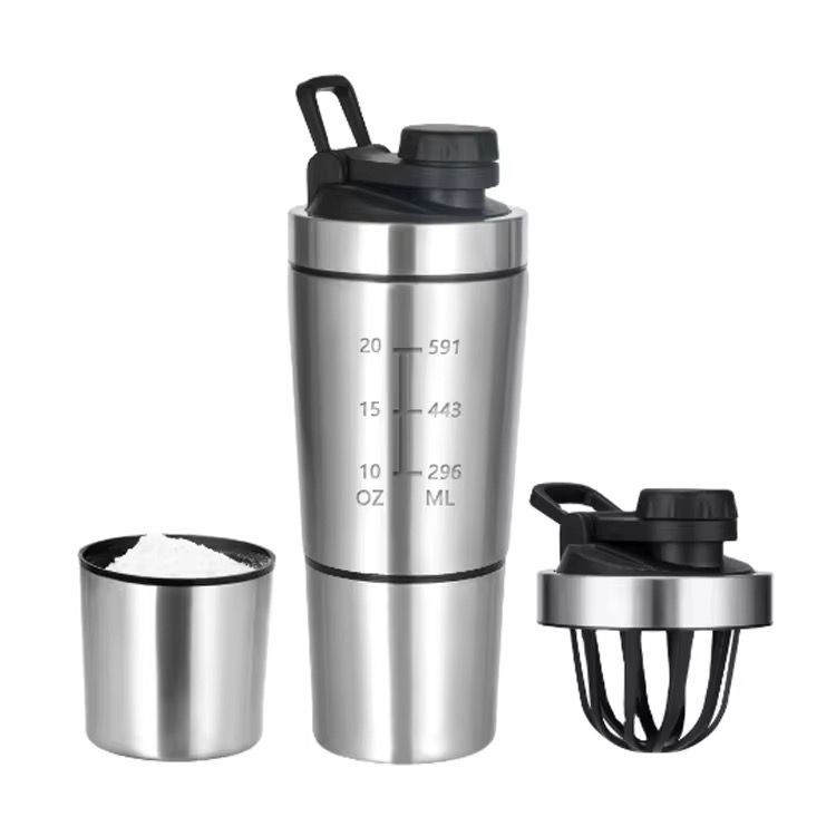 Shakeira Dupla Inox 900ml Coqueteleira Academia Misturador em Oferta na Shopee
