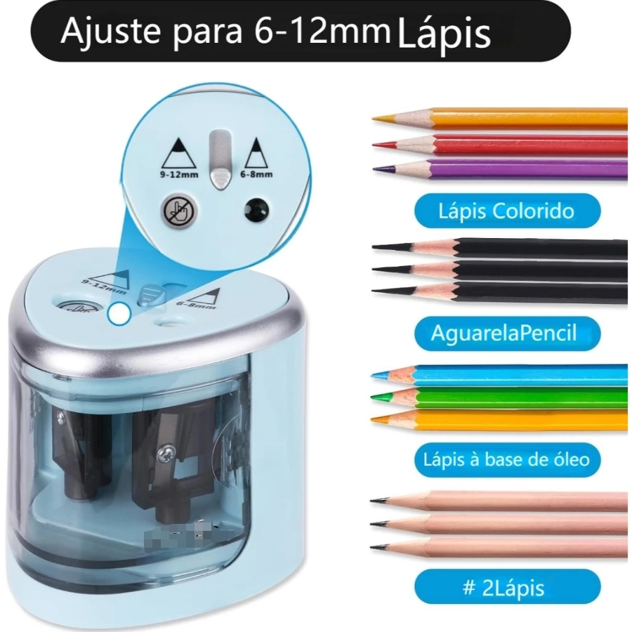 Apontador Elétrico Bateria para lápis Automático 6-12mm Multi-Funcional Operado Com 2 Furos