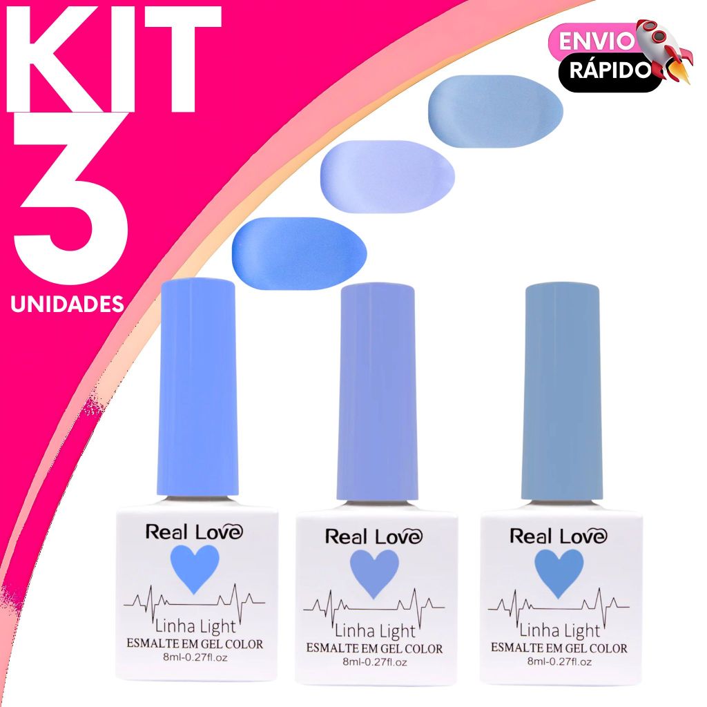 Esmalte em Gel Tons de Azul Real Love Linha Light Secagem Rápida e Alta Durabilidade
