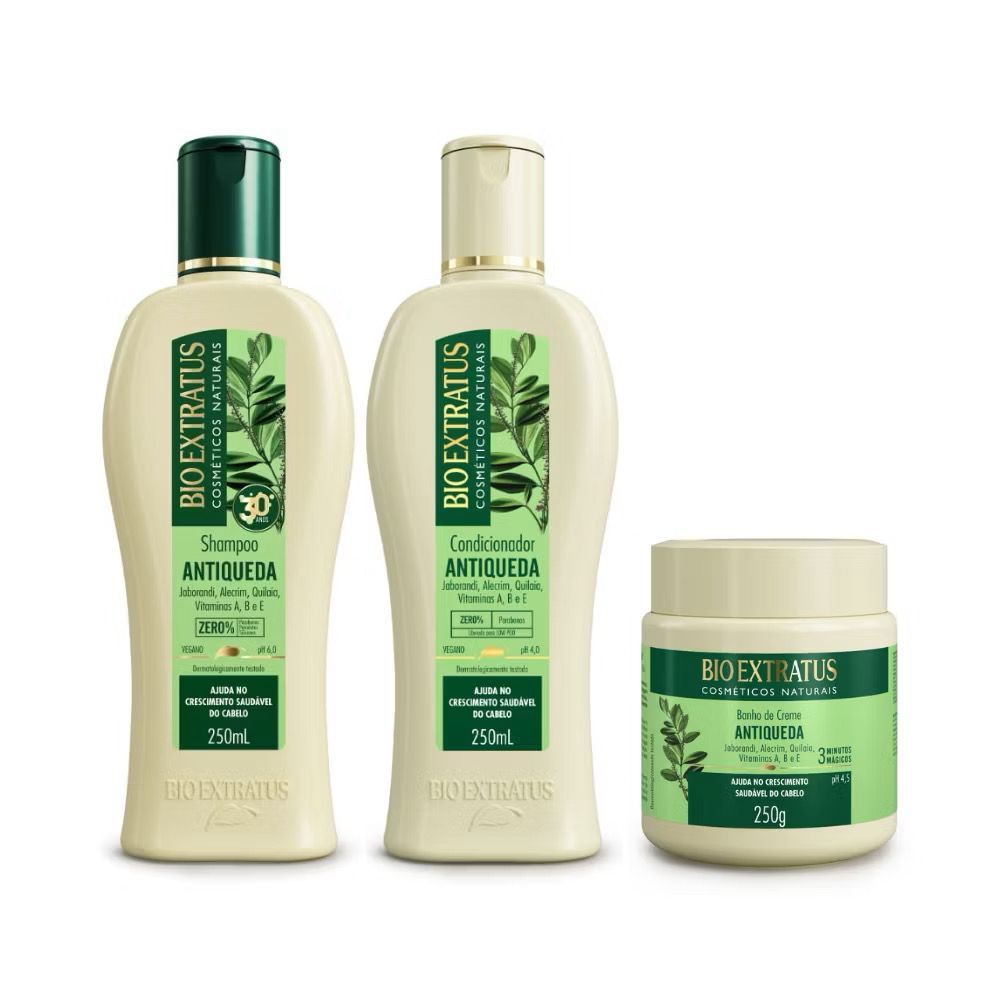 Kit Bio Extratus Antiqueda Jaborandi Shampoo 250ml + Condicionador 250ml + Máscara 250g Crescimento Capilar