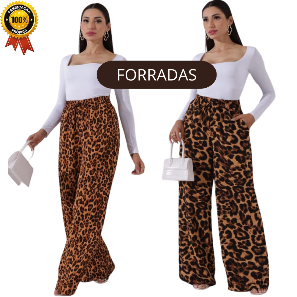 CALÇA PANTALONA ANIMAL PRINT FORRADAS