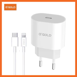 Carregador IPhone Kit Fonte e Cabo Turbo 30w Tipo C p/ Lightning e Tipo C p/ Tipo C A´Gold PRO