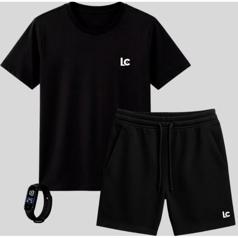kit conjunto camiseta bermuda moletom e relógio estampado 100%algodao adulto REF.L