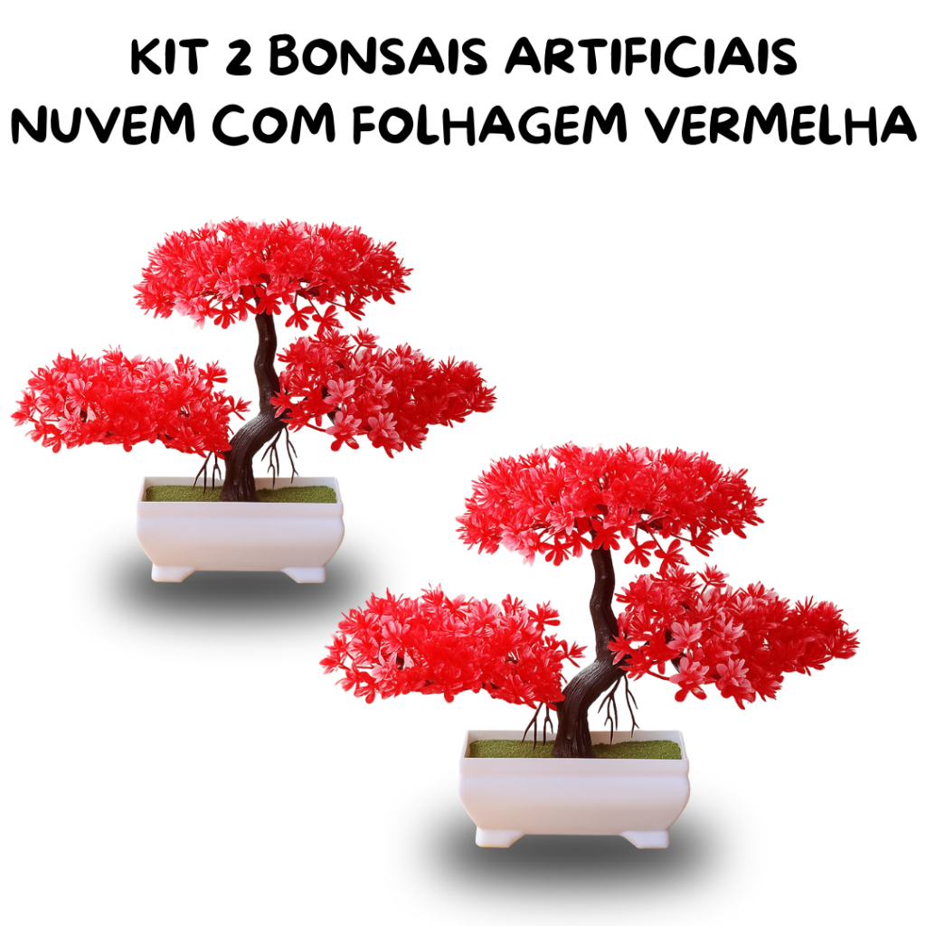 Kit 2 Plantas Bonsais Artificial Nuvem Vermelho em Vaso Branco – Charme Oriental para Sua Decoração em Oferta na Shopee