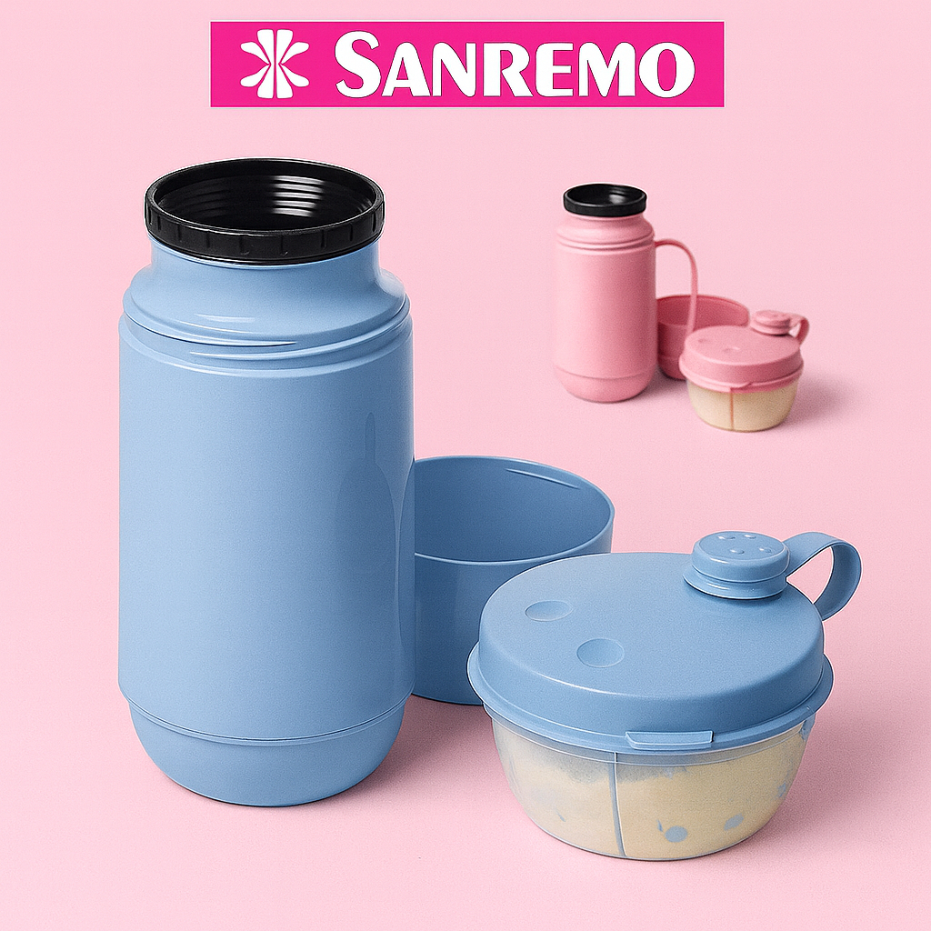 Garrafa Térmica Infantil Sanremo com Pote Dosador – Mantém 6h Quente e 12h Gelada