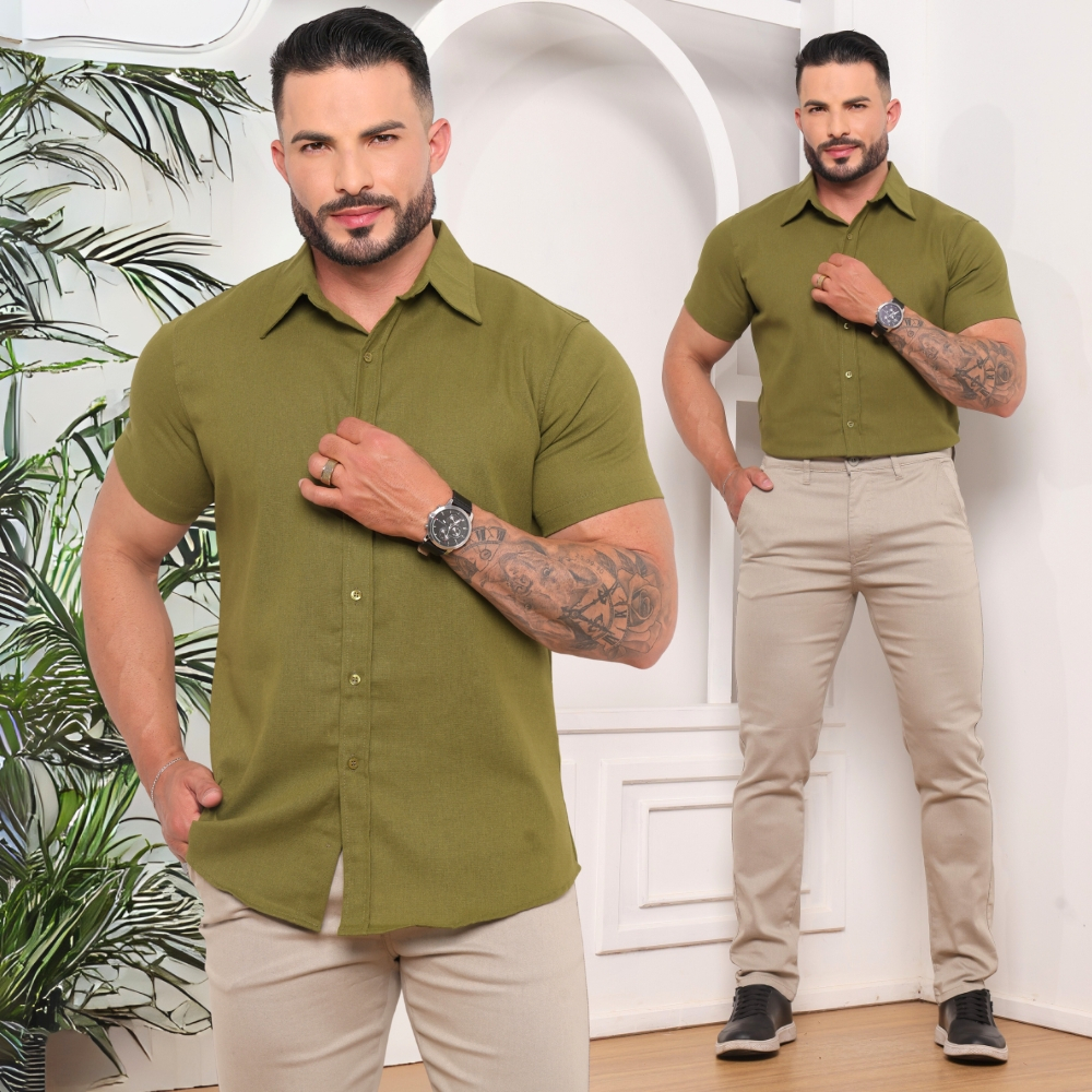 Camisa de Linho Masculina Manga Curta Conforto e Estilo Casual Moda Verão Atemporal