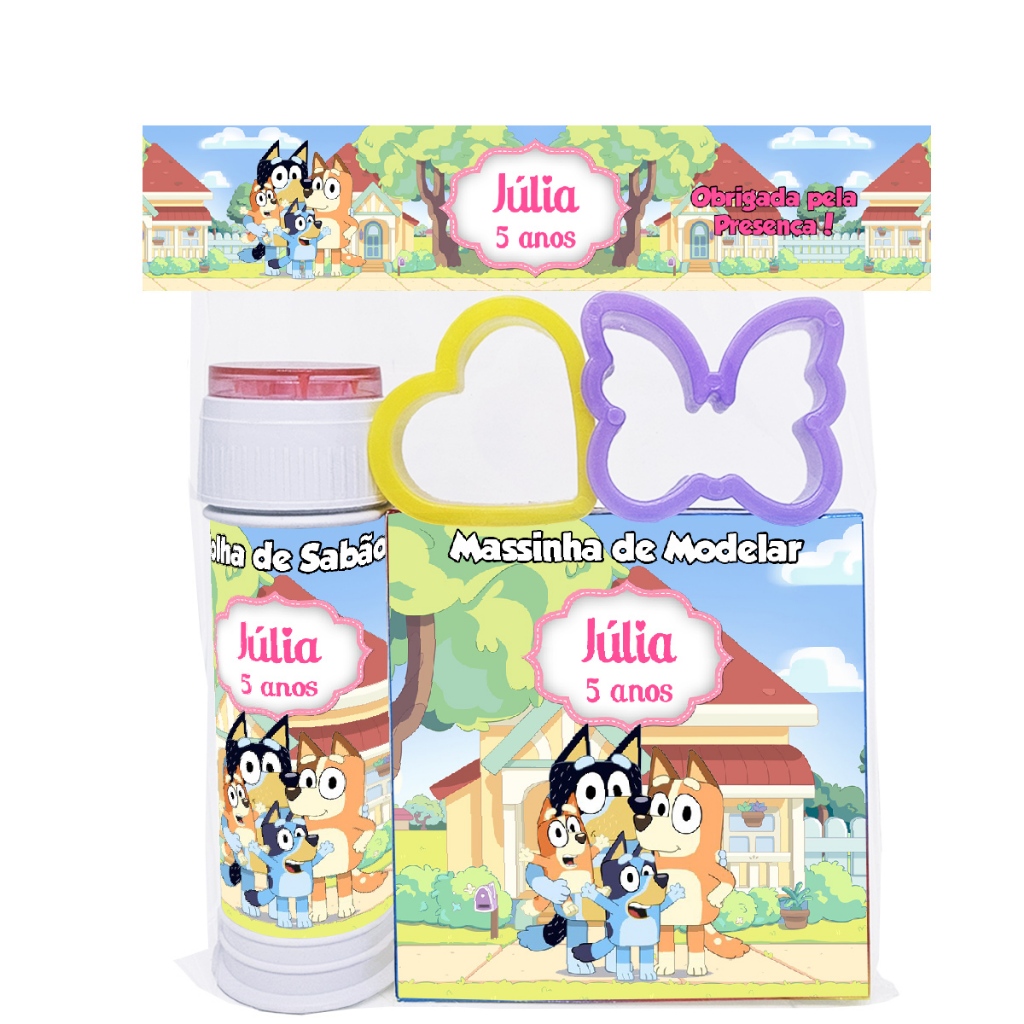 15 Massinha e Moldes + Bolinha de Sabão Bluey e Bingo Infantil