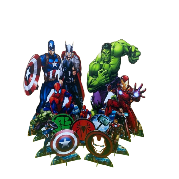 Kit Festa Display Vingadores, 10 Mesa 2 De Chão Para Decoração em Mdf.