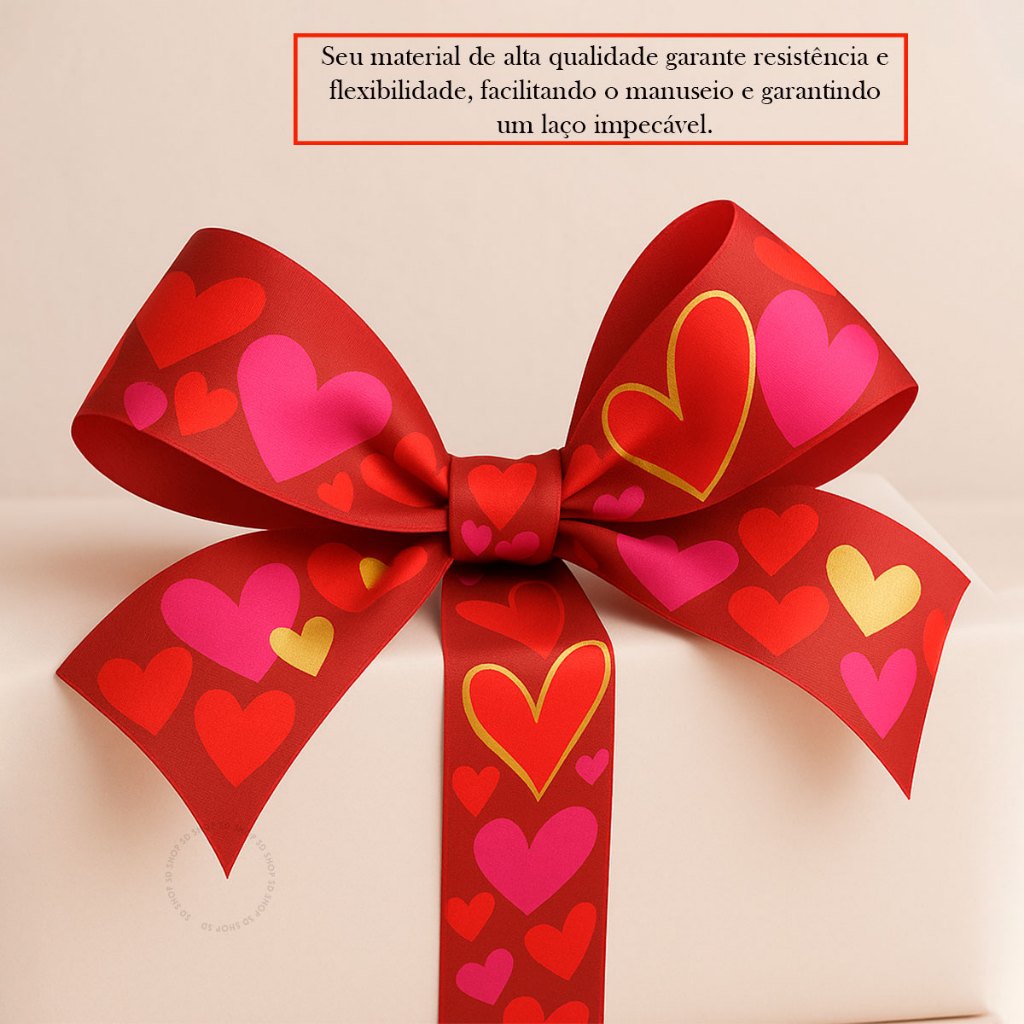 Fita Maxi Albano Com amor Vermelho Ouro 32mmx 100metros laço para Presente dia dos namorados amor — imagem 2 de 2