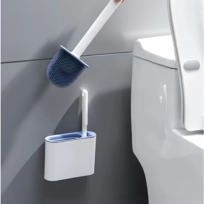 2 em 1 Escova de Silicone para Vaso Sanitário - Base de Banheiro Privada, Alta Eficiência