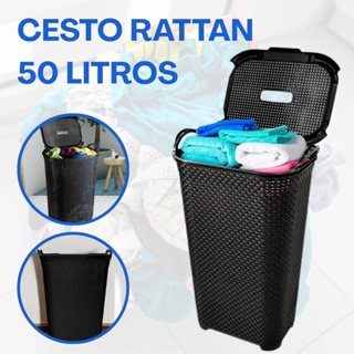 Cesto Rattan 50 Litros Com Tampa Design Único Resistente e Reforçado Para Roupas Sujas em Oferta na Shopee