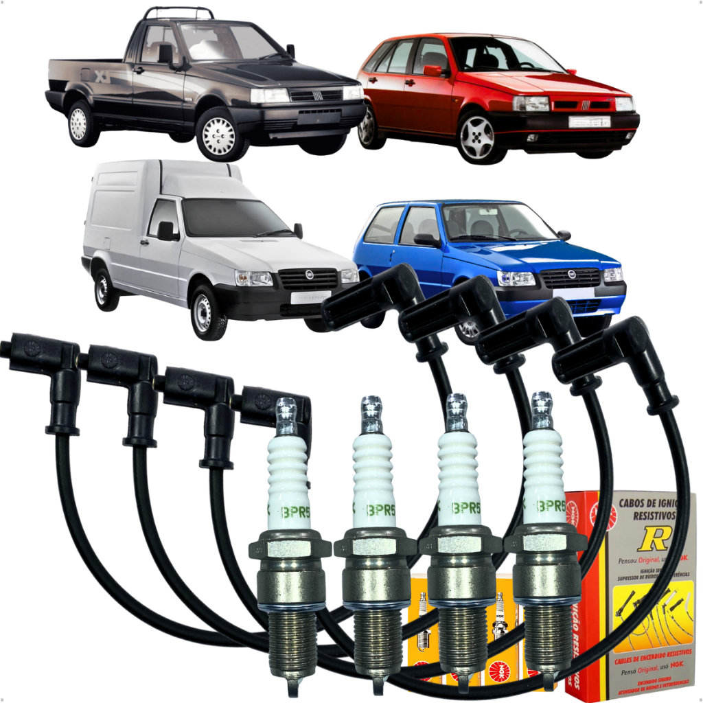 Kit Jogo Cabo E Vela De Ignição Fiat Fiorino Tipo Uno 1.6 8v