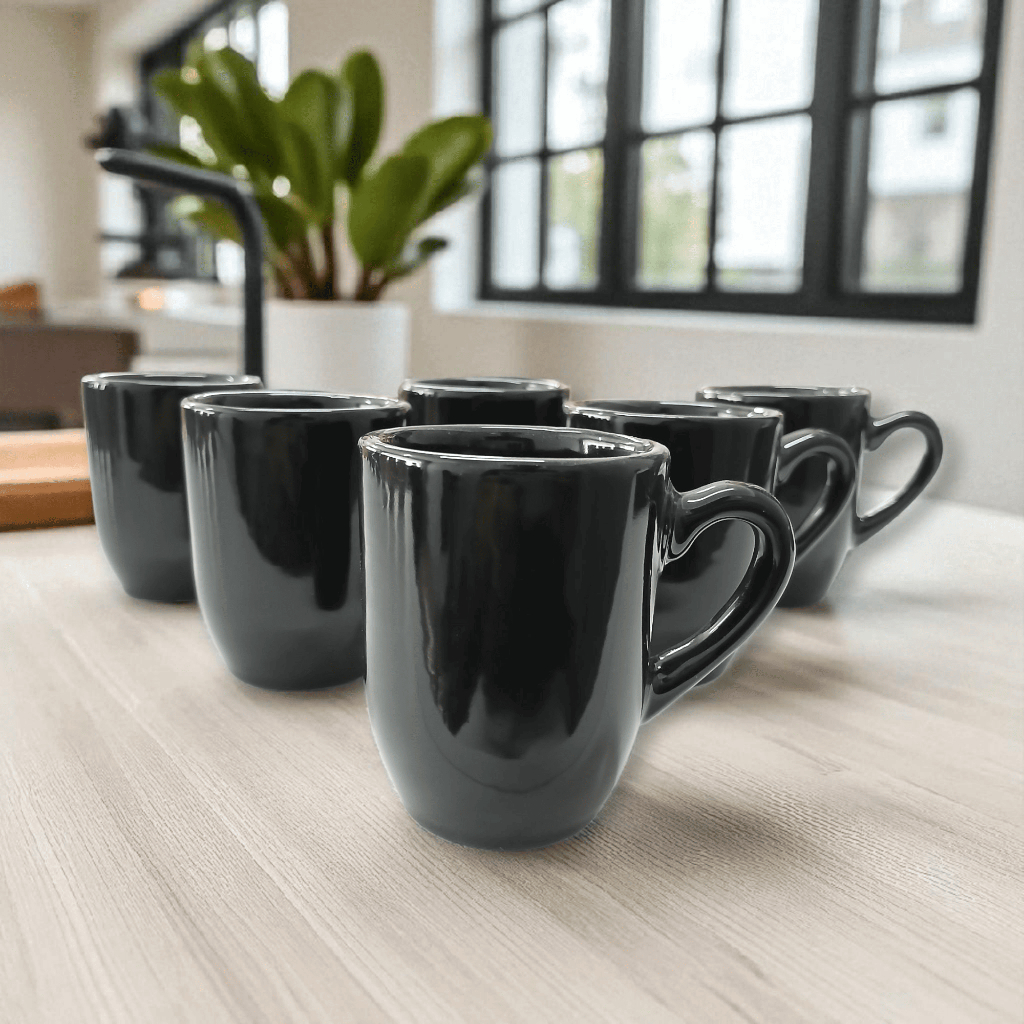 Kit 6 Xícara de Porcelana Preta 80ml Café Expresso – Caneca Café Presente Criativo Cozinha