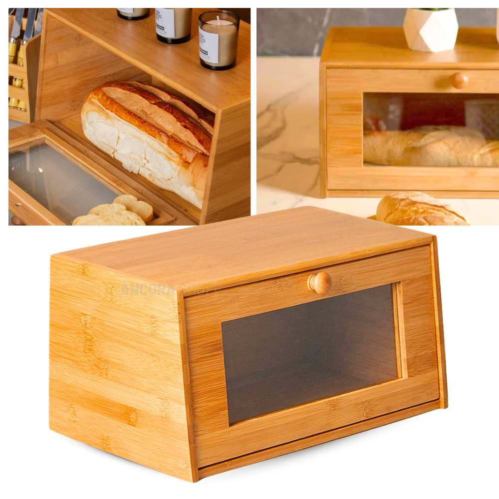 Porta Pão Pães Bolo Biscoito de Bambu Grande 38 x 22 x 19 Tampa Visor de Acrilico Armazena Conserva em Oferta na Shopee