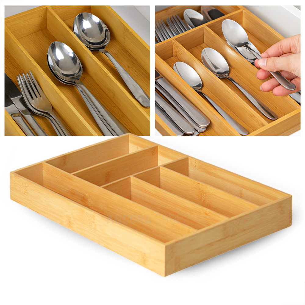 Organizador de Gaveta Porta Talher Separador de Talheres de Cozinha 6 Divisórias Bambu 30cm x 38cm em Oferta na Shopee