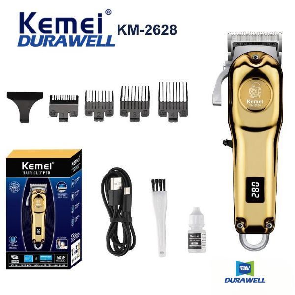 Maquina De Cortar Cabelo Profissional Sem Fio Elétrica Recarregável Corpo Metálico Kemei KM-2628 em Oferta na Shopee