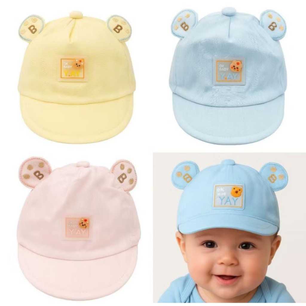 Boné  Bebe de 0  a 8 Meses Desenho de Urso Chapéu do Sol