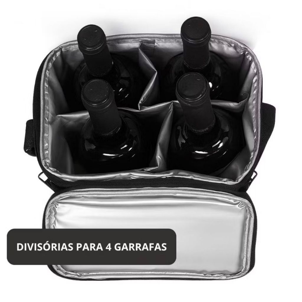 BOLSA TERMICA PARA 4 VINHO, BOLSA WINE, TERMICA PARA 4 GARRAFAS cor cinza — imagem 2 de 2