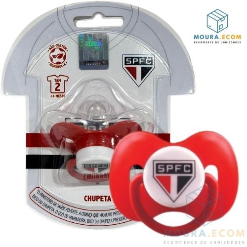 Chupeta do São Paulo Tamanho 02 | +6Meses| Tricolor em Polipropileno e Bico Ortodôntico de Silicone