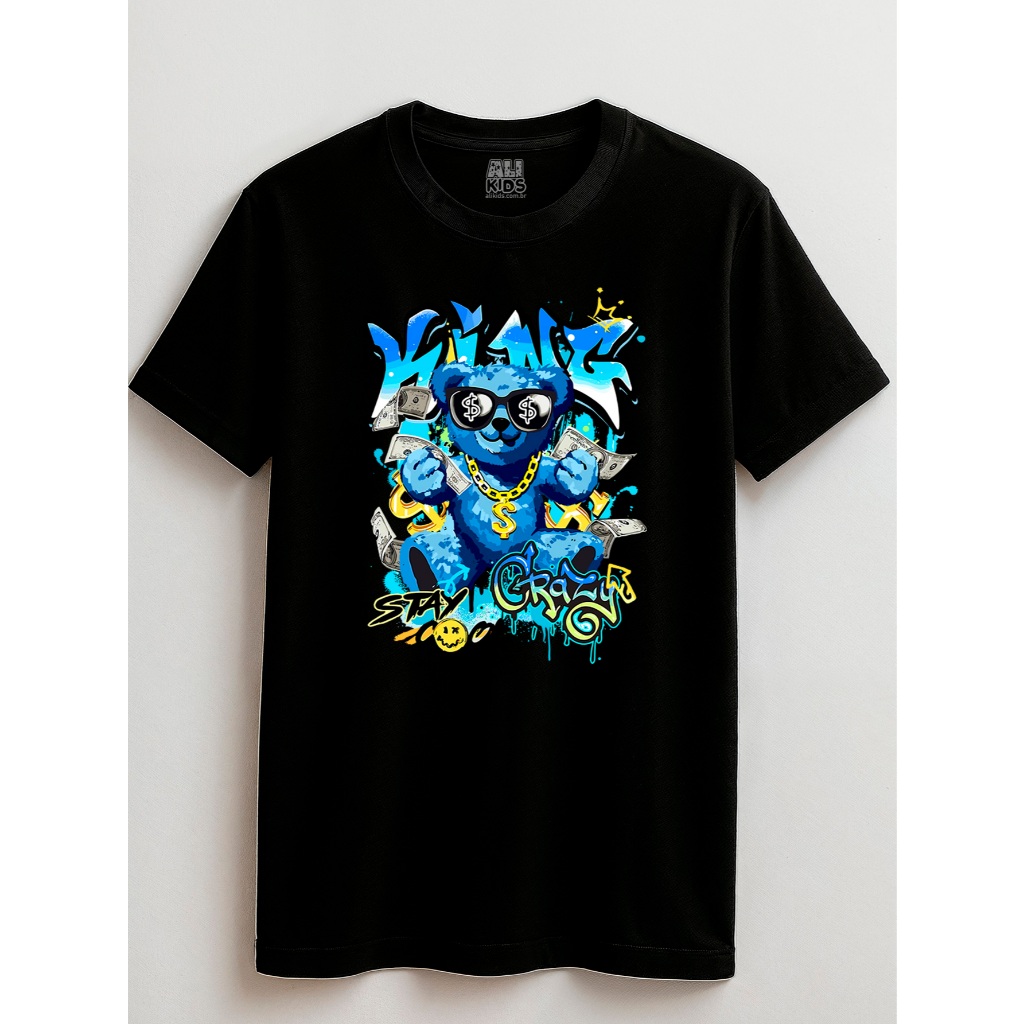 Camisa Juvenil e Infantil 2 ao 16 anos Unissex Urso King