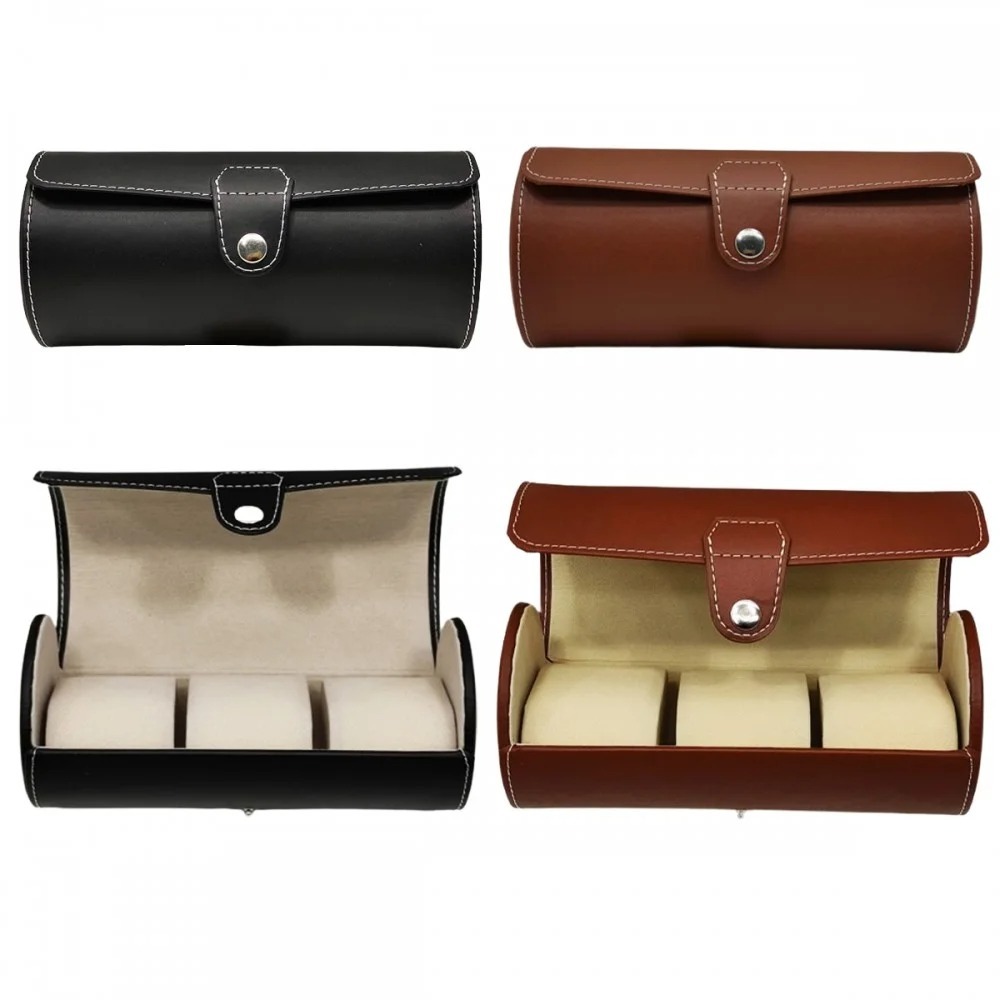 Porta Relógios Estojo Em Couro Sintético Para 3 Peças Luxo