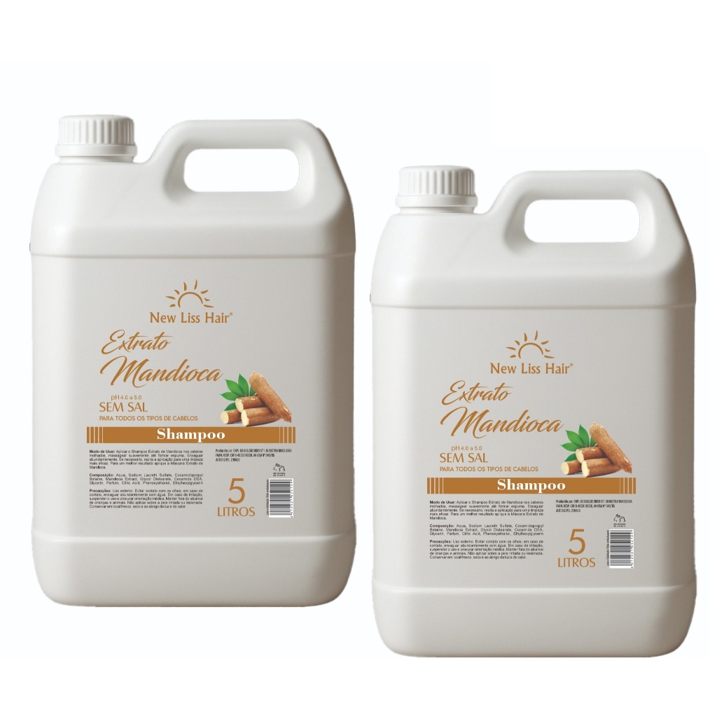 Kit Com 2 Shampoo de Mandioca 5L Cada New Liss Hair