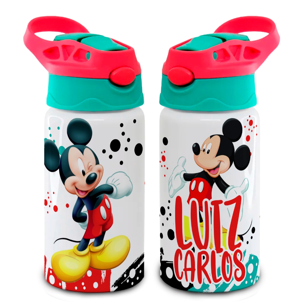SQUEEZE GARRAFA MICKEY MOUSE PERSONALIZADO COM NOME LANCHEIRA PRESENTE 500ML EXCELENTE QUALIDADE em Oferta na Shopee