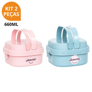 Kit 2 Potes Hermético Marmita Fit Com Alça Trava e Divisórias Prática Plasvale Adulto e Infantil em Oferta na Shopee