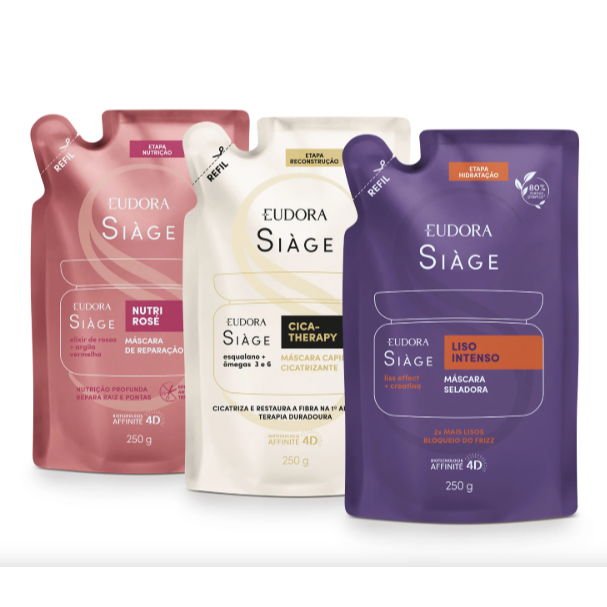 Kit Cronograma Capilar Cabelos Lisos em refil: Liso Intenso, Refil Nutri Rosé, Cica-Therapy, Eudora.