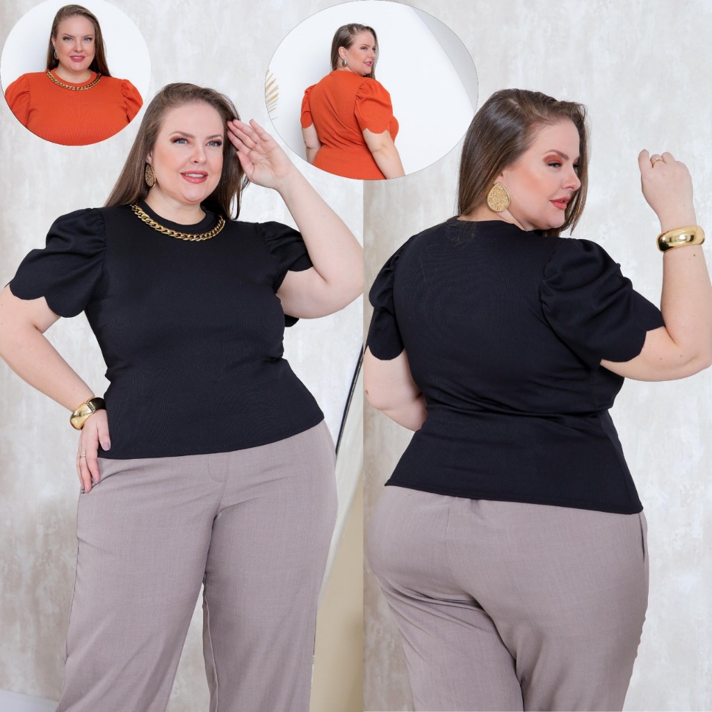 blusa feminina estilosa com corrente manga princesa plus zise elegancia semi cropped em Oferta na Shopee