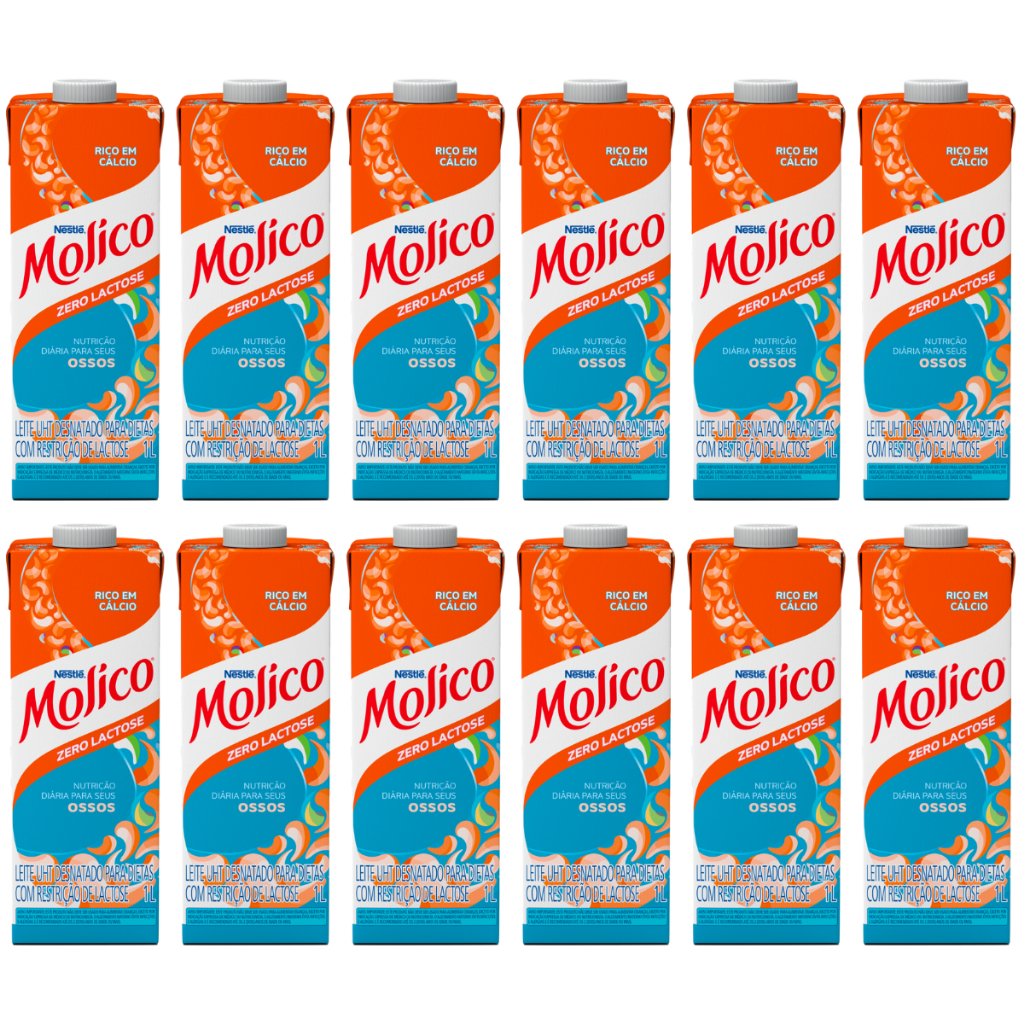 Kit 12 Leite UHT Molico Desnatado Zero Lactose 1L Nestle em Oferta na Shopee