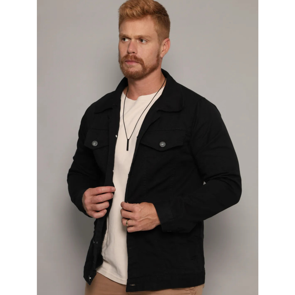 Jaqueta Jeans Masculina Moda Premium Preto Creme All Black Verde Militar