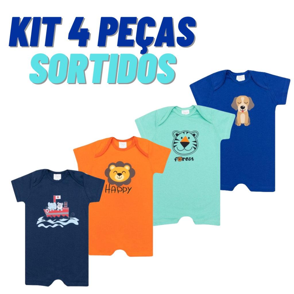 Kit 2/4 Macacão Romper Bebê macaquinho Banho de sol Menino ou Menina Algodão Sortido