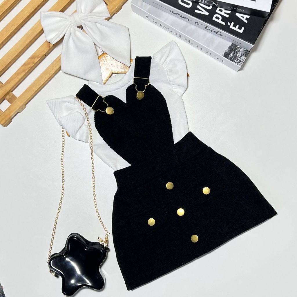 Jardineira Infantil Menina Veludo Cotelê Bloguerinha Verão Moda Fashion Saia Short em Oferta na Shopee