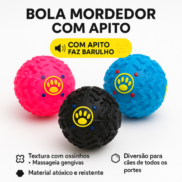Brinquedo Pet Bola Interativa PVC 7,5cm com Depósito de Ração Mordedor com Apito para Cães