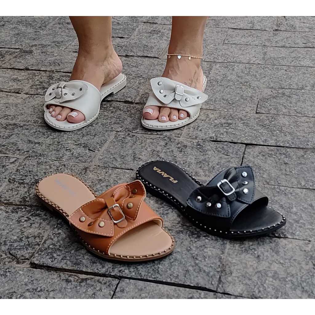 Sandália Feminina Rasteirinha Salto Baixo Flatform Papete Feminina Confortável Chinelo Laço