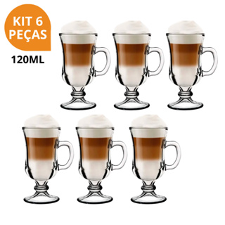 Kit Premium 3 ou 6 Canecas de Vidro Transparente 120ml para Café, Cappuccino, Chá e Drinks Elegantes em Oferta na Shopee