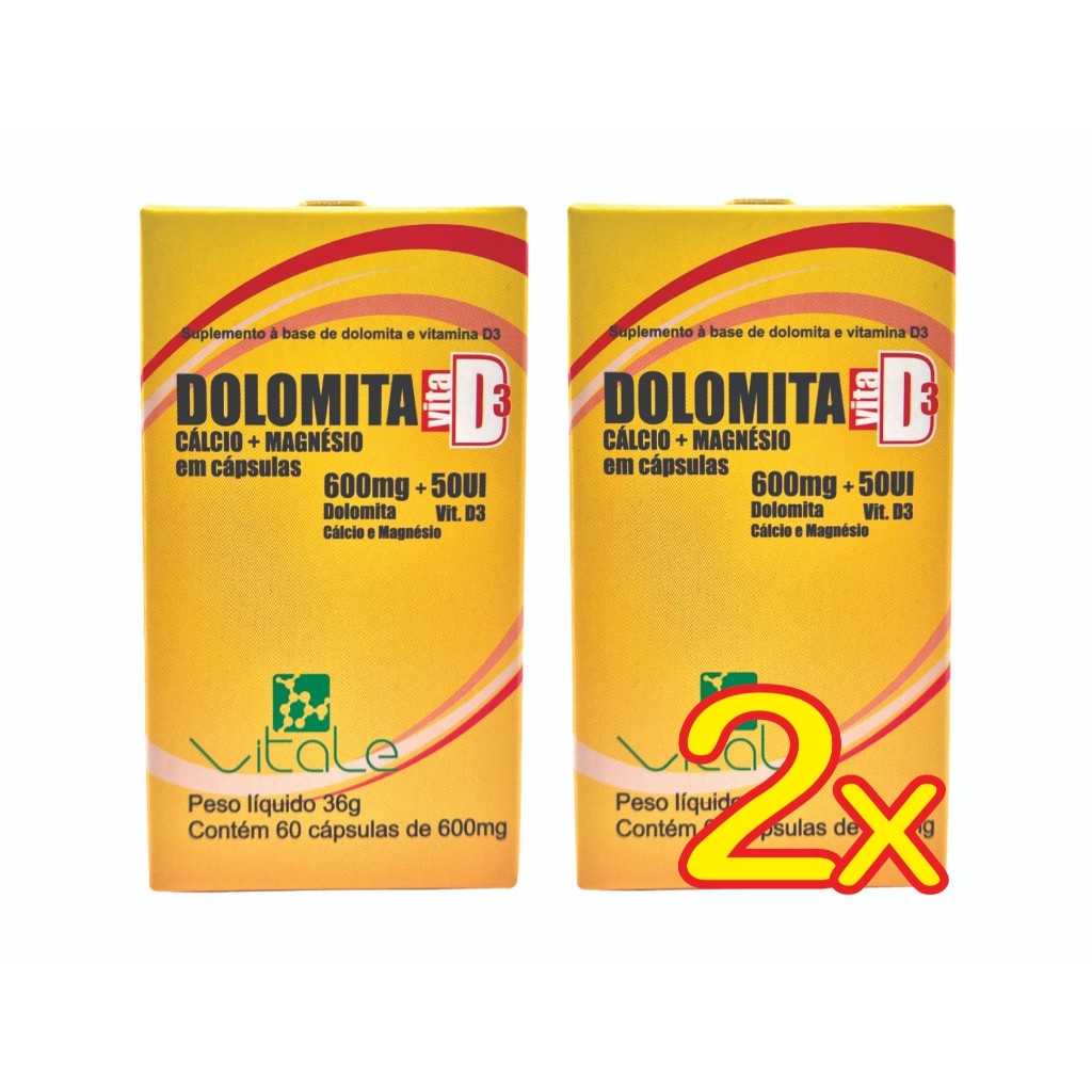 Kit 2x Dolomita Vita D3 60 Capsulas (Cálcio, Magnésio e Vit. D3) - Vitale