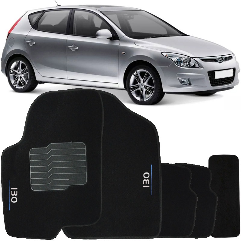 Jogo de Tapete Automotivo Carpete I30 Soft Logo 2010 à 2012 Bordado Preto 5 Peças
