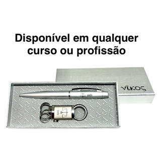 Kit Caneta e Chaveiro Metálicos Personalizado c/ Estojo Duplex Prata Presente Formatura / Profissões + NOME em Oferta na Shopee