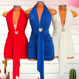 Vestido ANA Feminino Tubinho Curto de Festa Justo com Decote Profundo em V Detalhe de Broche em Oferta na Shopee